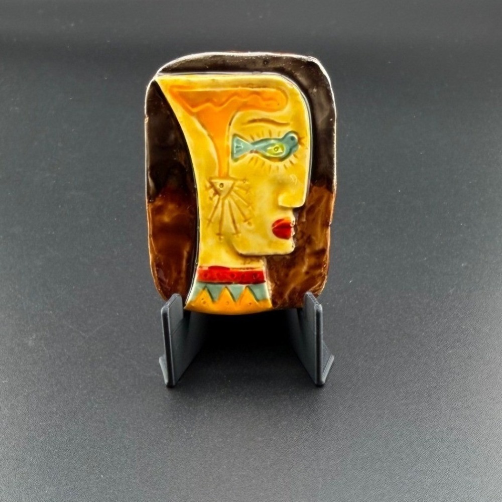 Vintage West Germany Abstract Face Brooch Cubism Statement MCM Art Deco Retro